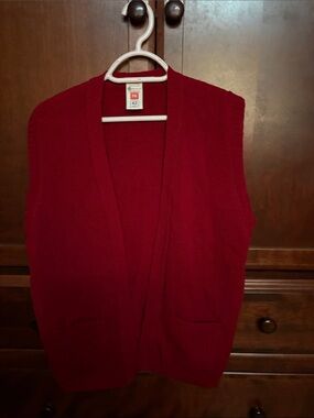 Women's Open-Front Red Sweater Cardigan Vest